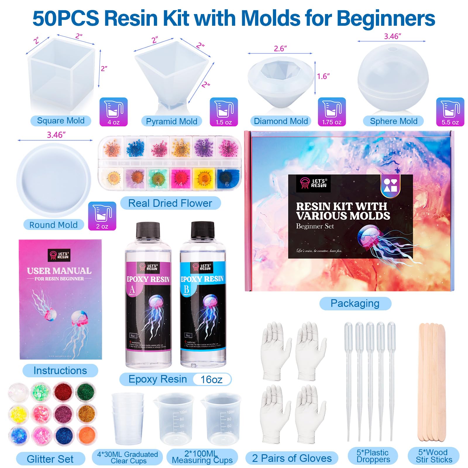 LET'S RESIN complete set suitable for DIY enthusiasts exploring jewelry, home decor, and gifts