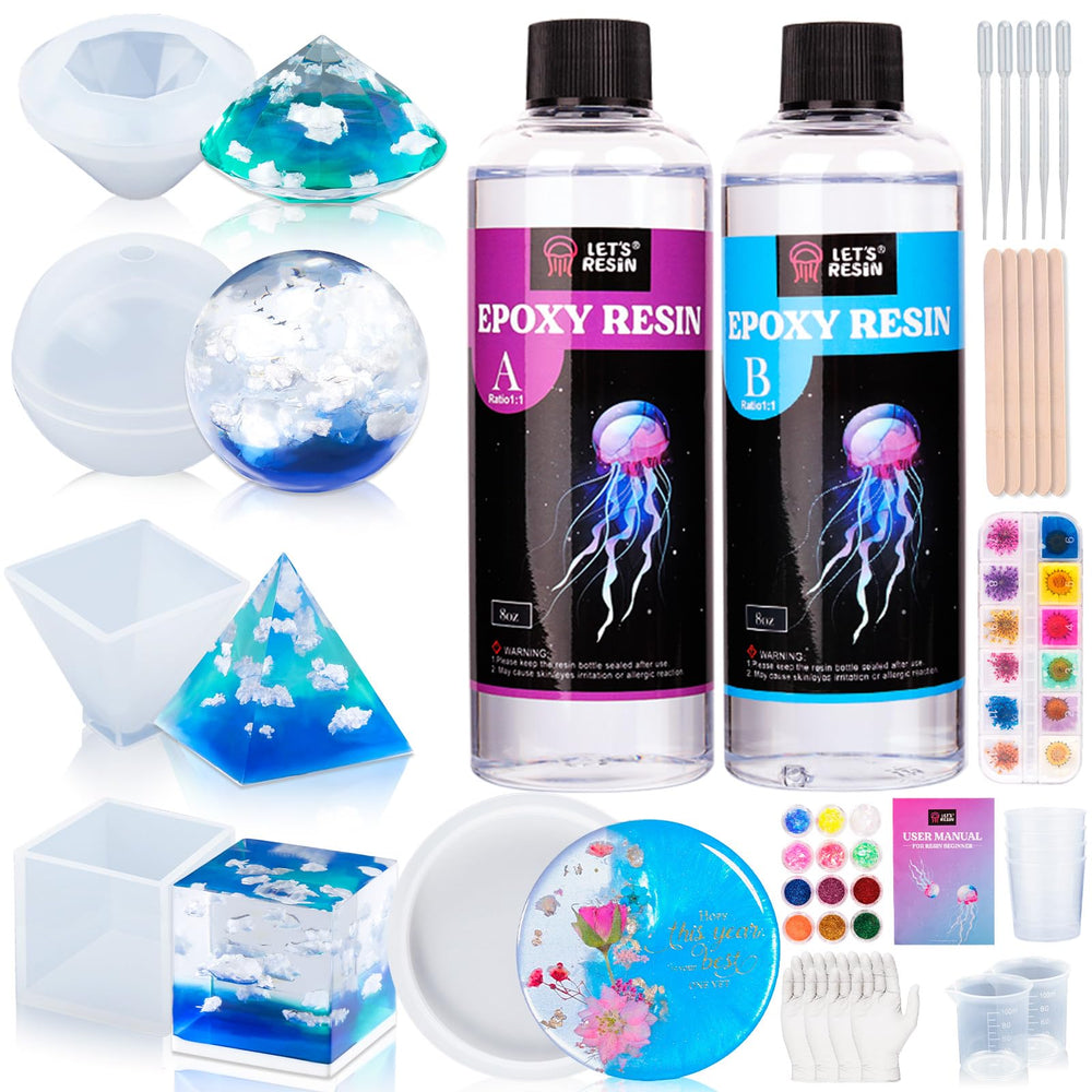 LET'S RESIN epoxy kit with four molds showing beginner-friendly setup for easy art projects