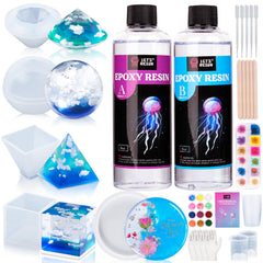 LET'S RESIN epoxy kit with four molds showing beginner-friendly setup for easy art projects