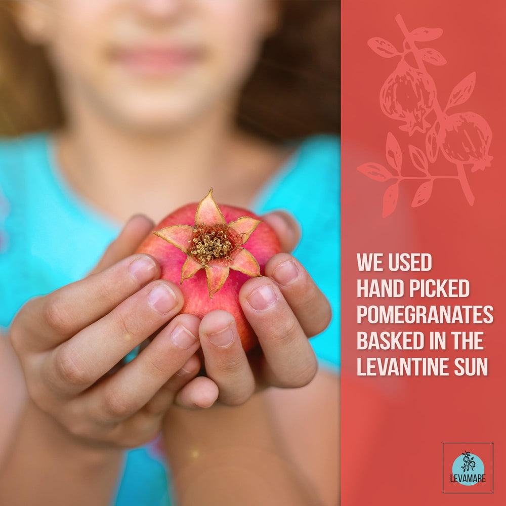 Levamare Pomegranate Molasses packaging on Italian glass bottle signals premium design