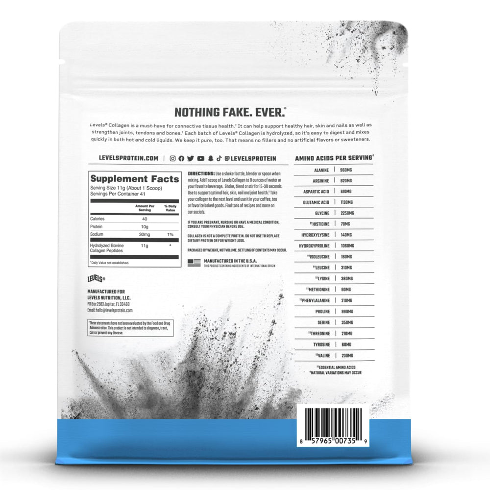 Levels Collagen Peptides bottle with clean ingredients label
