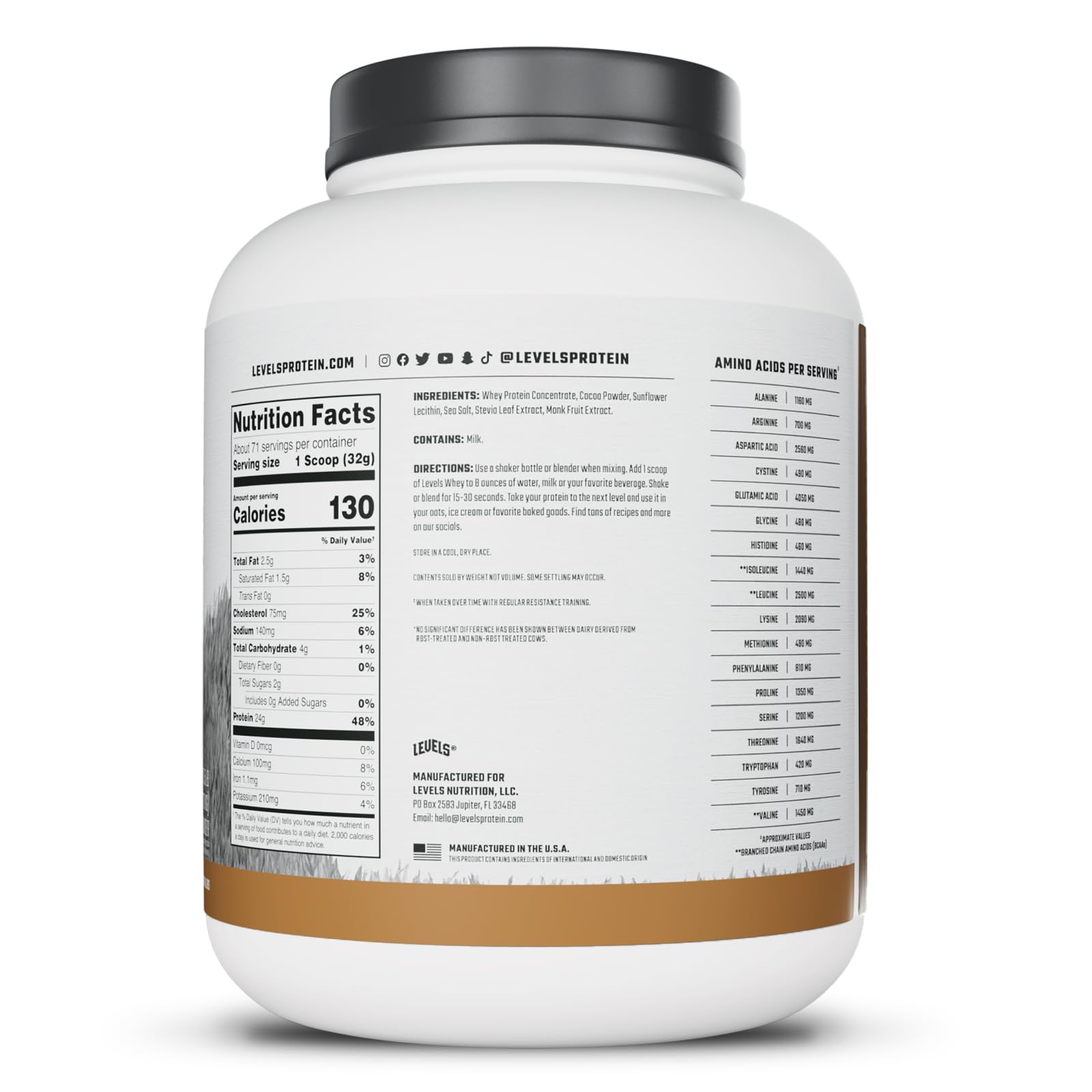 Levels Double Chocolate shake poured, highlighting rich cacao flavor