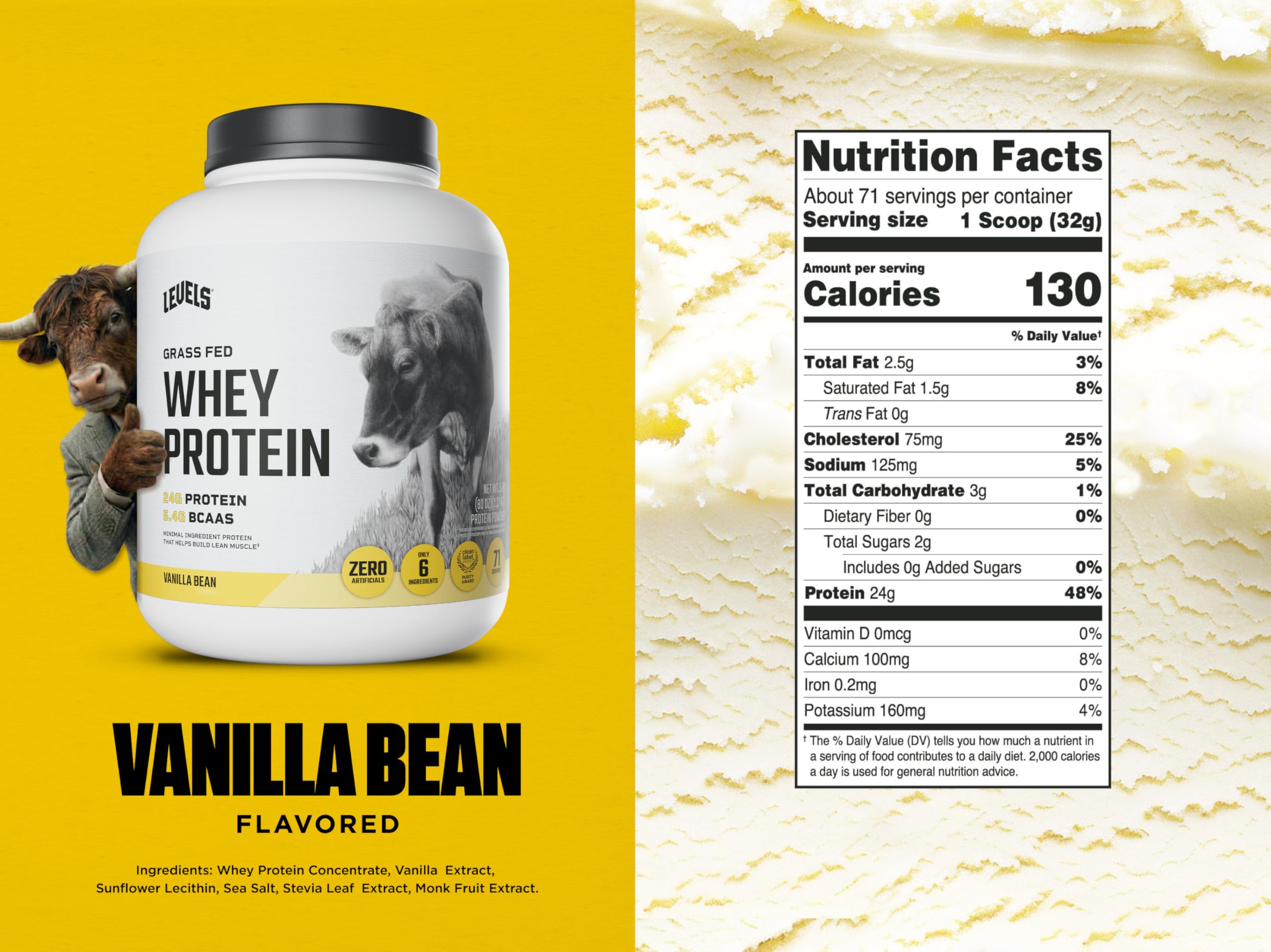 Levels Grass-Fed Whey shake in a glass, smooth texture for busy mornings.