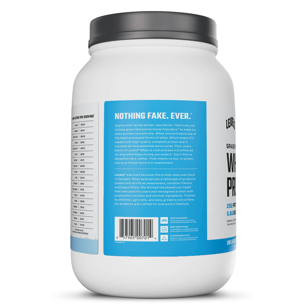 Levels Grass Fed Whey ingredients list shows no artificial flavors or fillers.