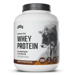 Levels Grass Fed Whey powder bag highlights premium protein for daily workouts.