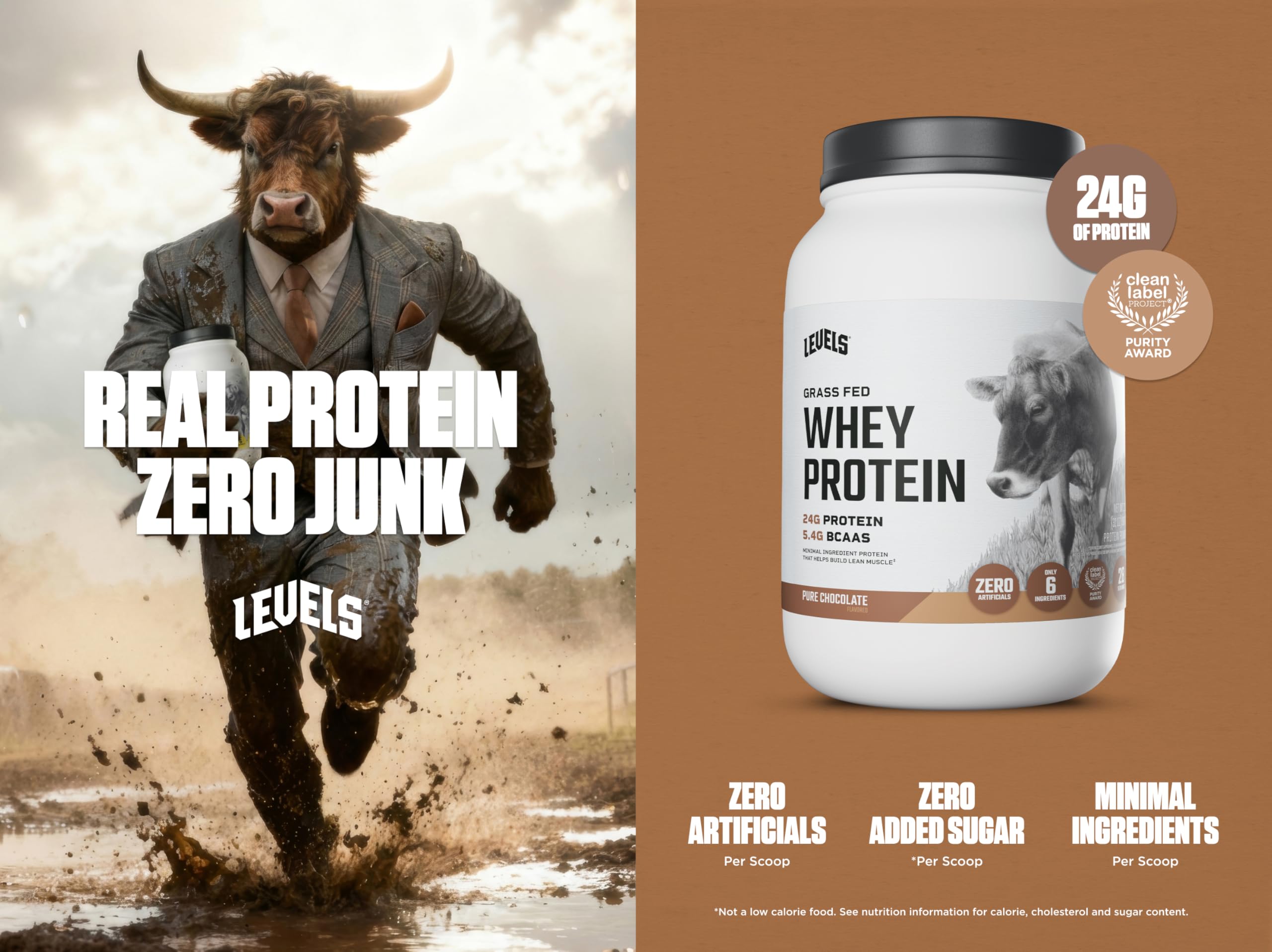 Levels Grass Fed Whey powder pour creates a smooth chocolate shake with no artificial additives.