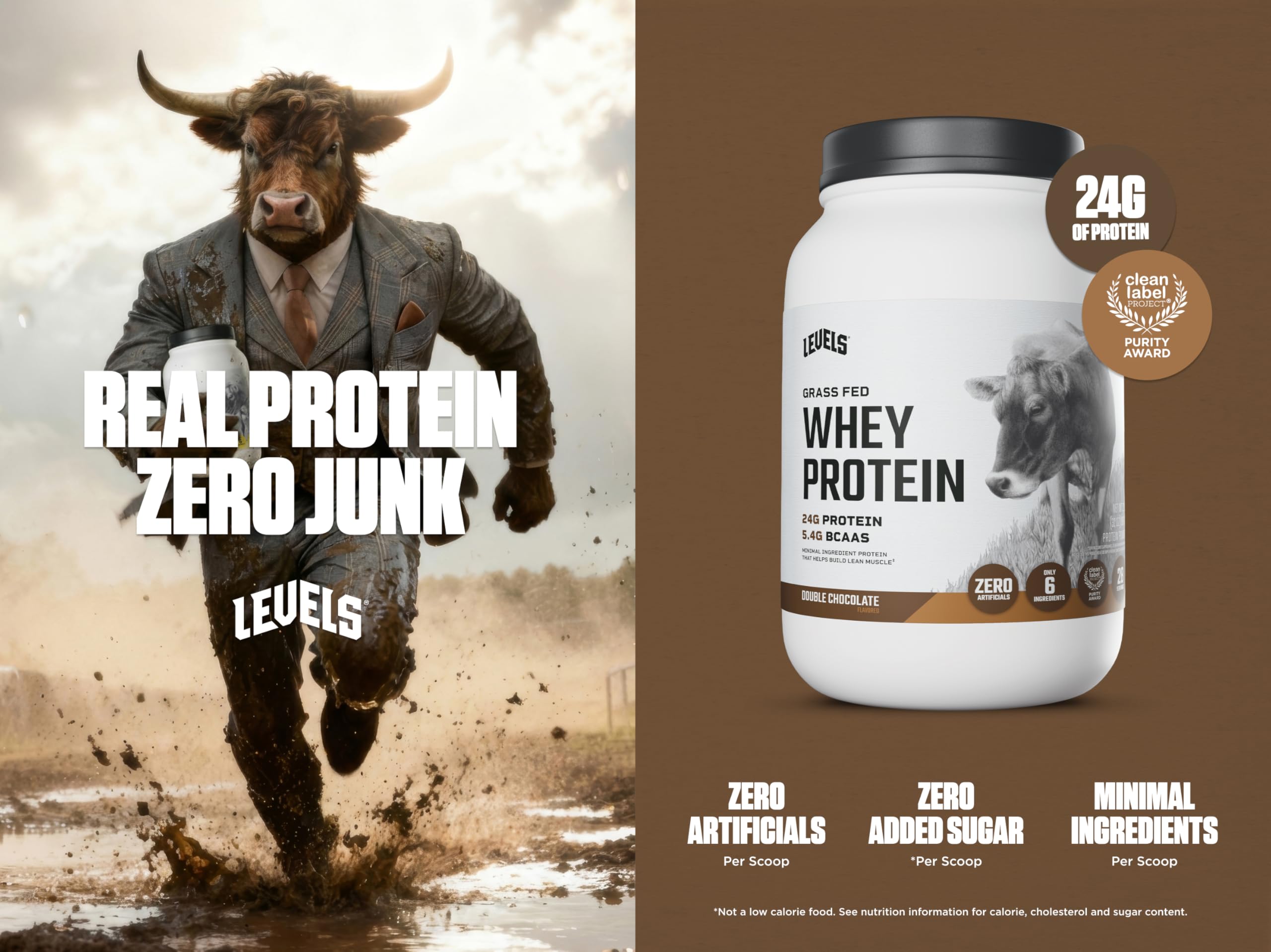 Levels Grass Fed Whey scoop and powder display for precise serving after workouts.