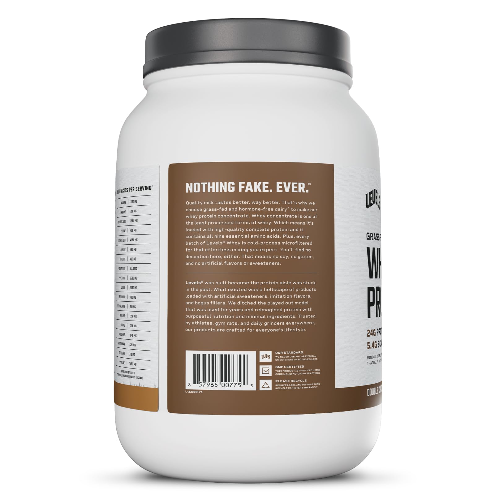 Levels Grass Fed Whey shake with fruit, showcasing versatile flavor use.