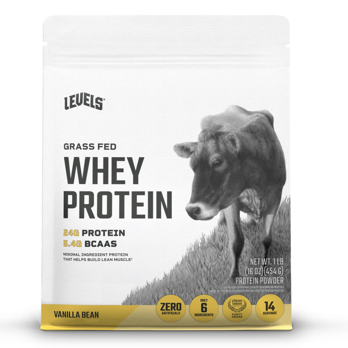 Levels Grass Fed Whey Vanilla Bottle highlighting hormone-free dairy for daily protein.