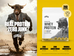 Levels Grass Fed Whey Vanilla Scoop showing 24g protein per serving.