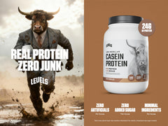 Levels Nutrition chocolate casein scoop shows convenient serving for post-workout fueling