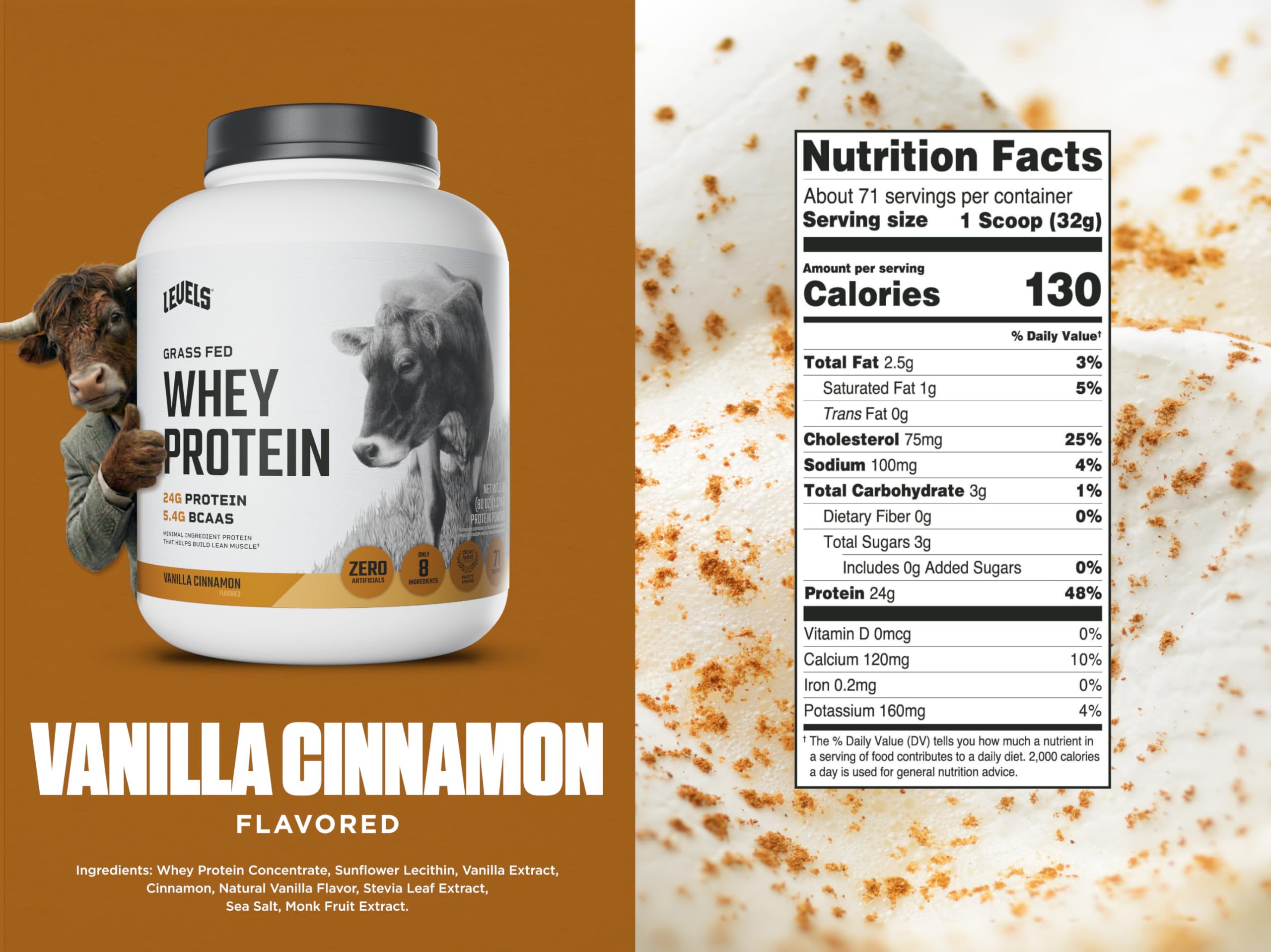 Levels Nutrition ingredients close-up showing natural vanilla and cinnamon
