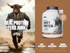 Levels Pure Chocolate Whey Powder with scoop, smooth mixability for shakes.