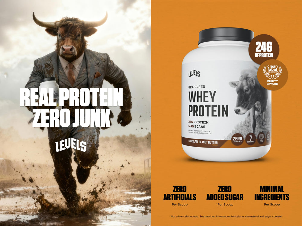 Levels Whey Chocolate Peanut Butter scoop shows quick, clean mixing.