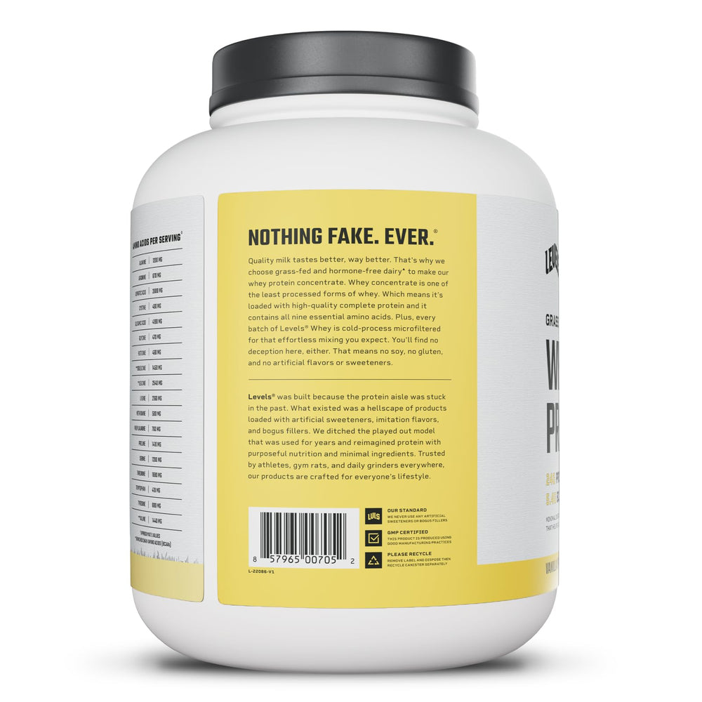 Levels shake poured into glass, convenient protein for busy mornings.