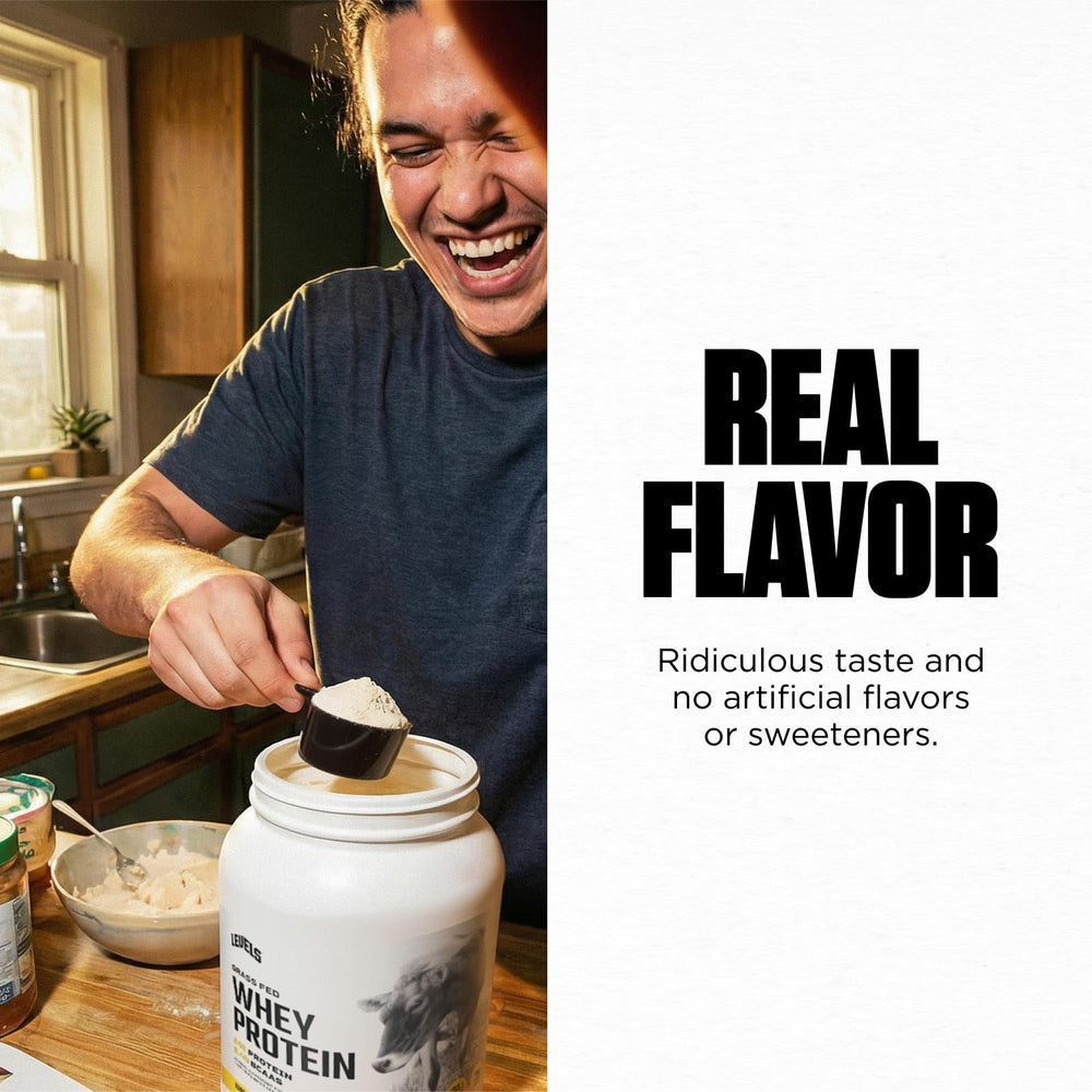 Decaf coffee and cacao blend provides rich chocolate mocha flavor in Levels whey.