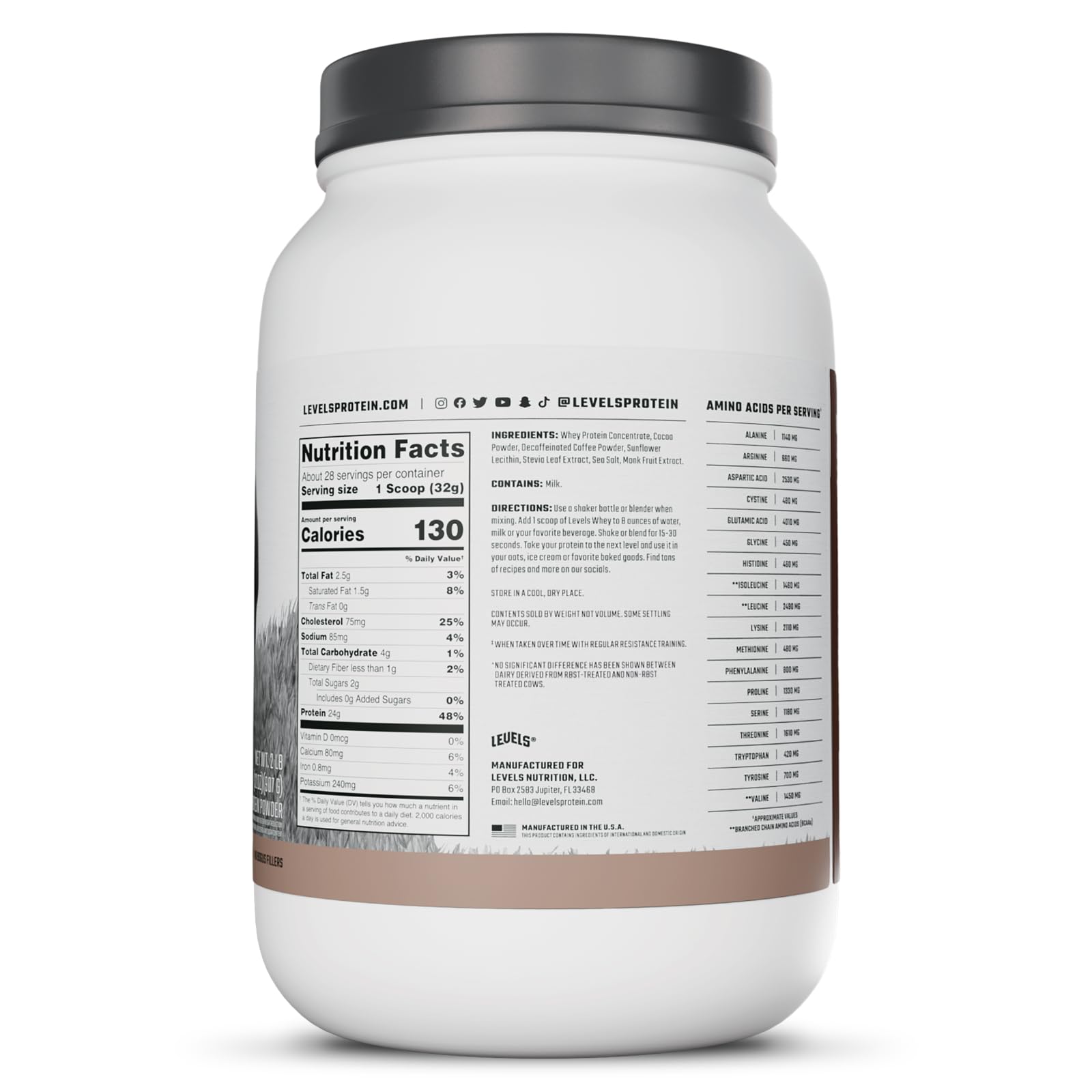 Levels Decaf Coffee Cocoa – flavor blend ideal for evening shakes.