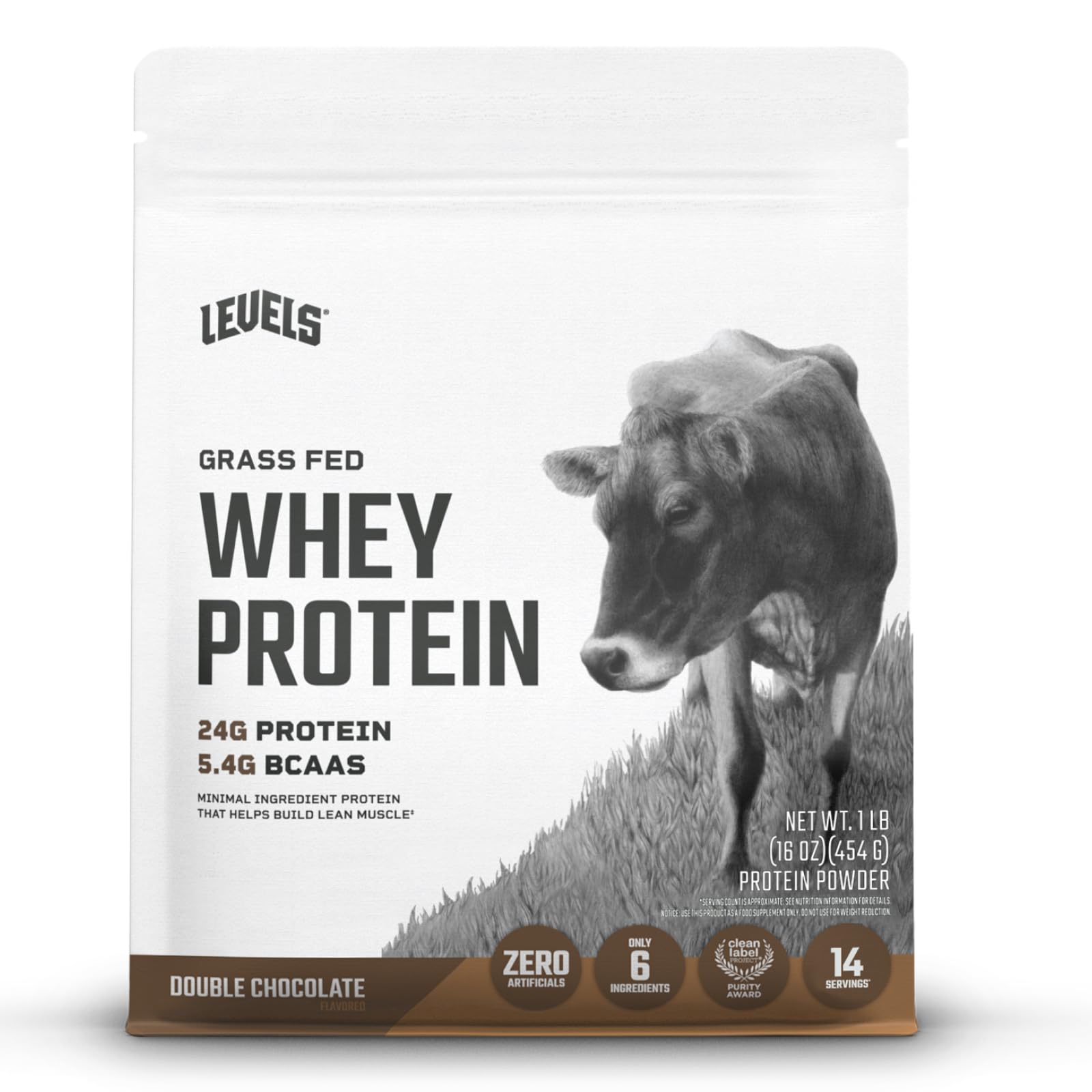 Levels Whey Protein Double Chocolate 1lb packaging for convenient daily protein support.