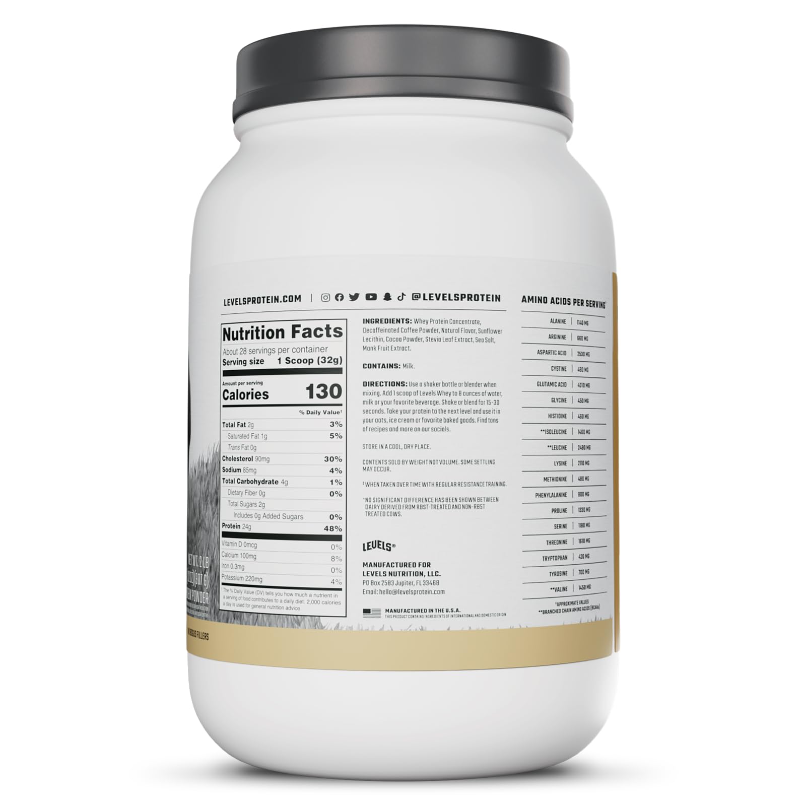 Non-GMO sunflower lecithin note on Levels whey packaging for smooth blending