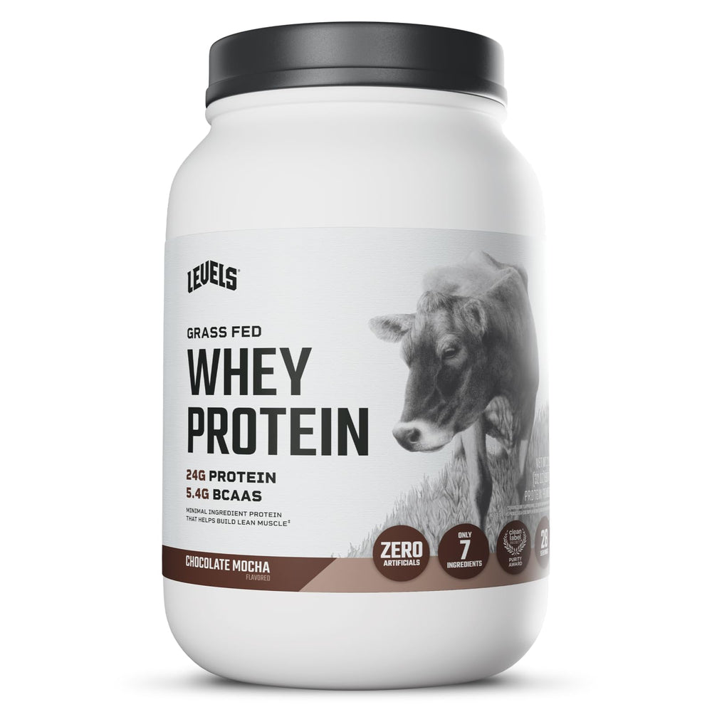 Levels Whey Bottle – chocolate mocha flavor, ready for a post-workout shake.