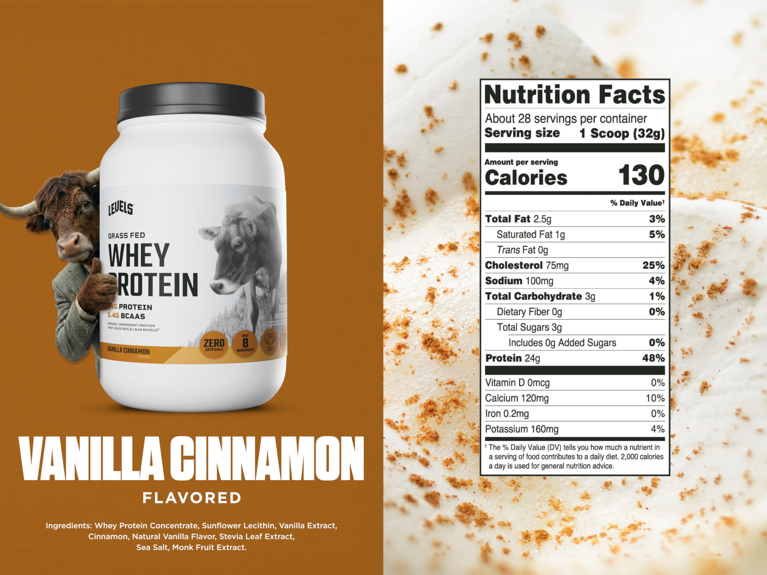 Levels Whey Protein Vanilla Cinnamon shaker bottle highlights easy mixing