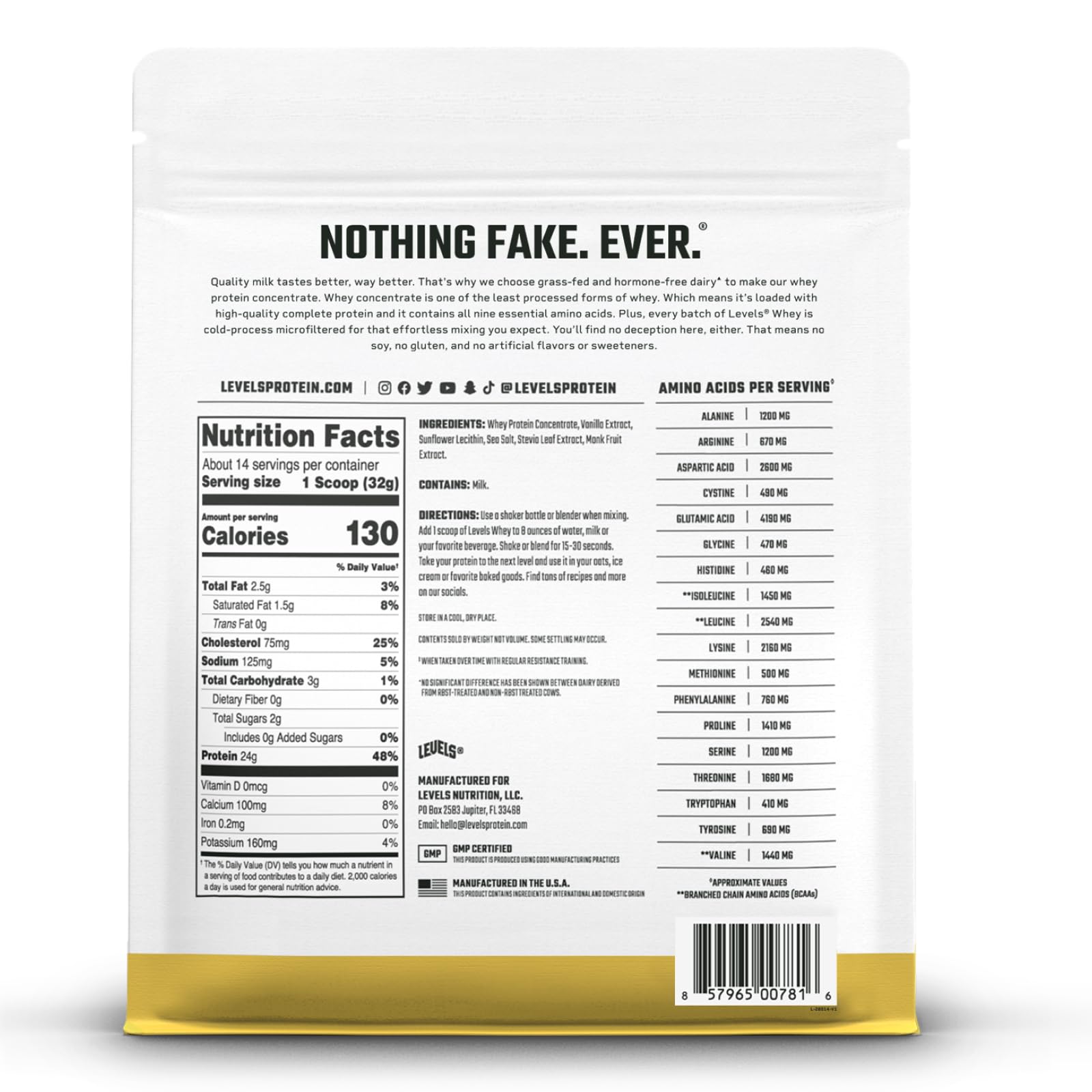Levels Whey Vanilla Daily Shake suggesting convenient daily protein for workouts and everyday use.