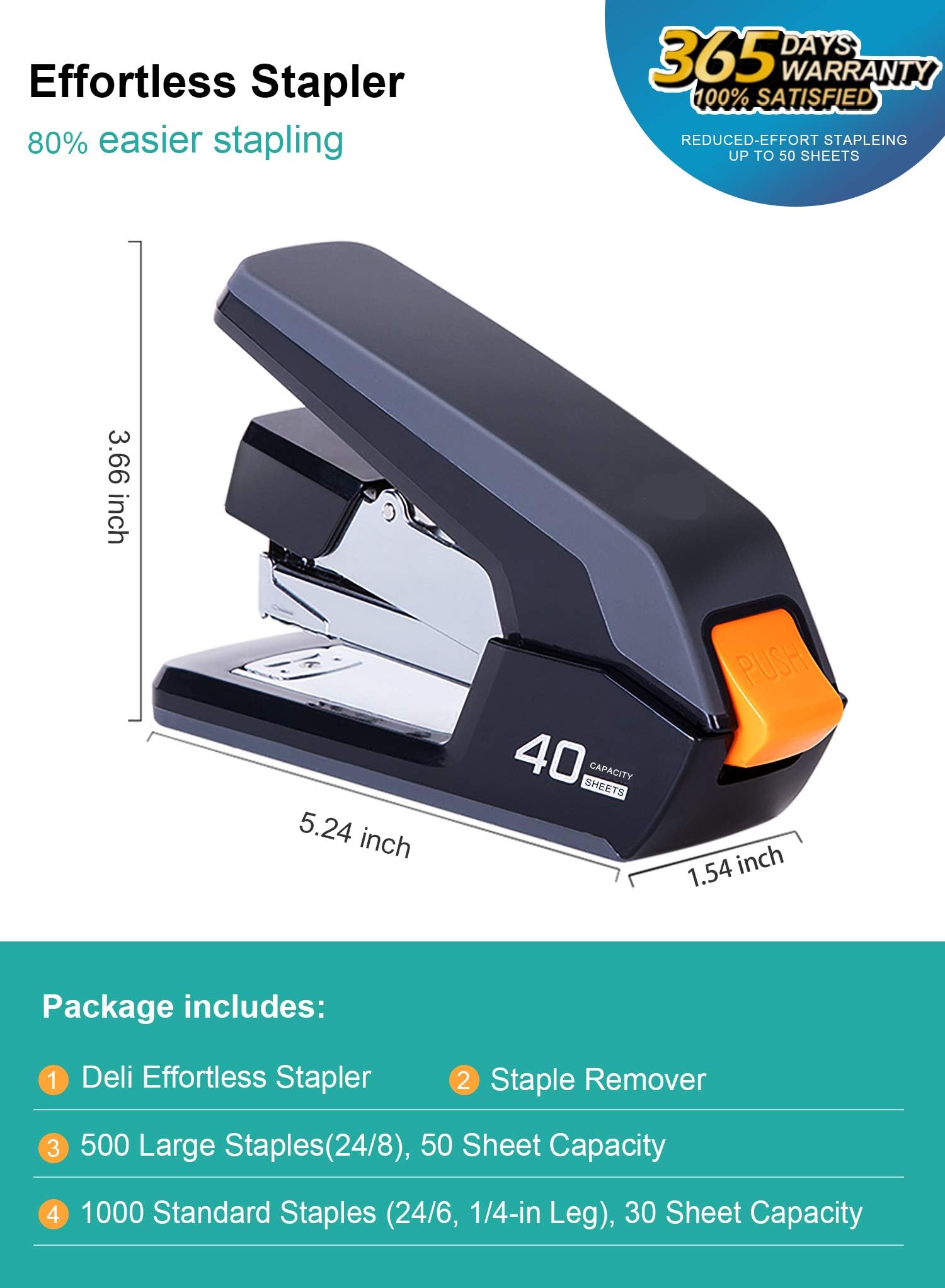 Leven Effortless Stapler side angle highlighting ergonomic lever action for easy use