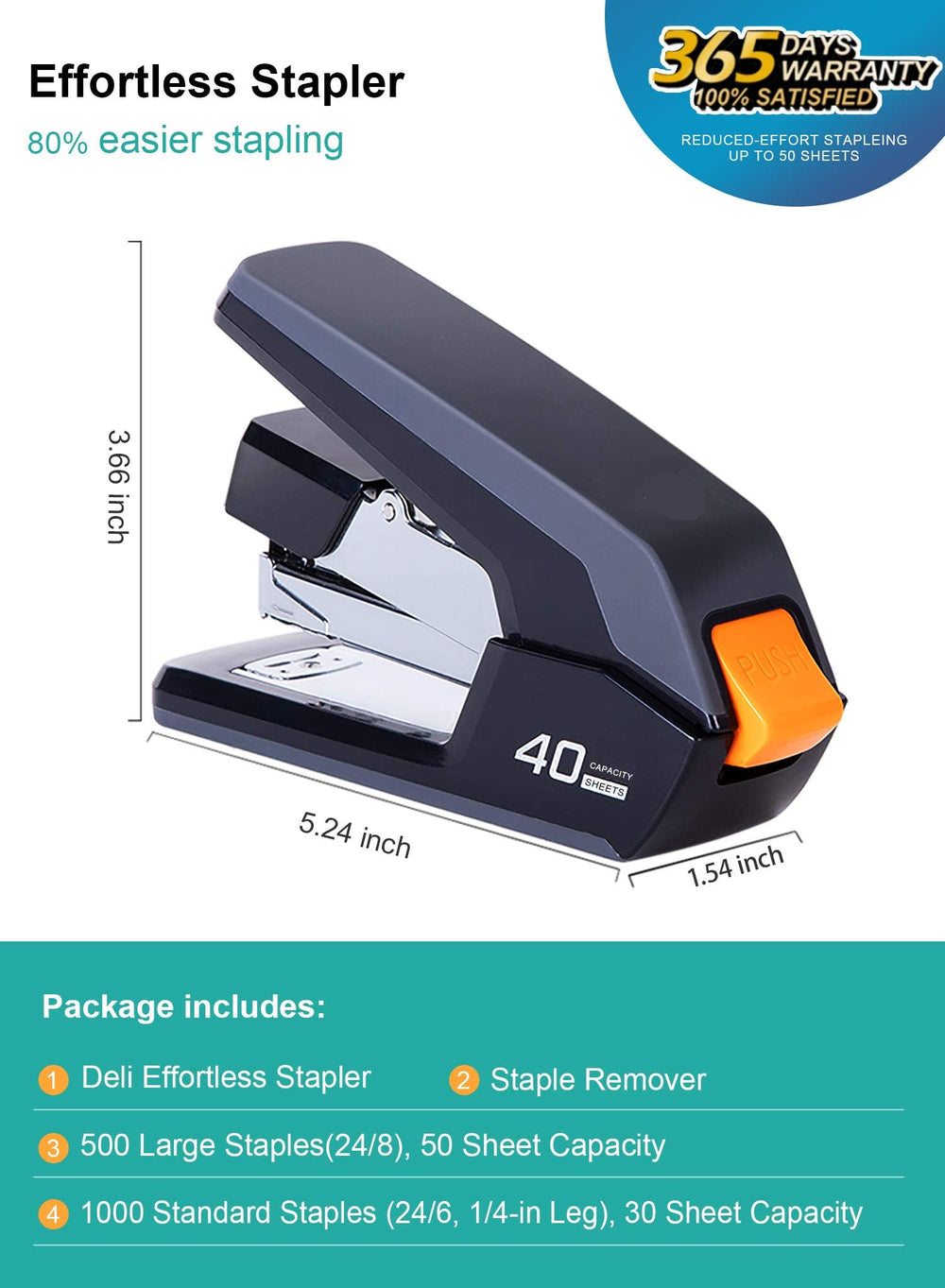 Leven Effortless Stapler side angle highlighting ergonomic lever action for easy use