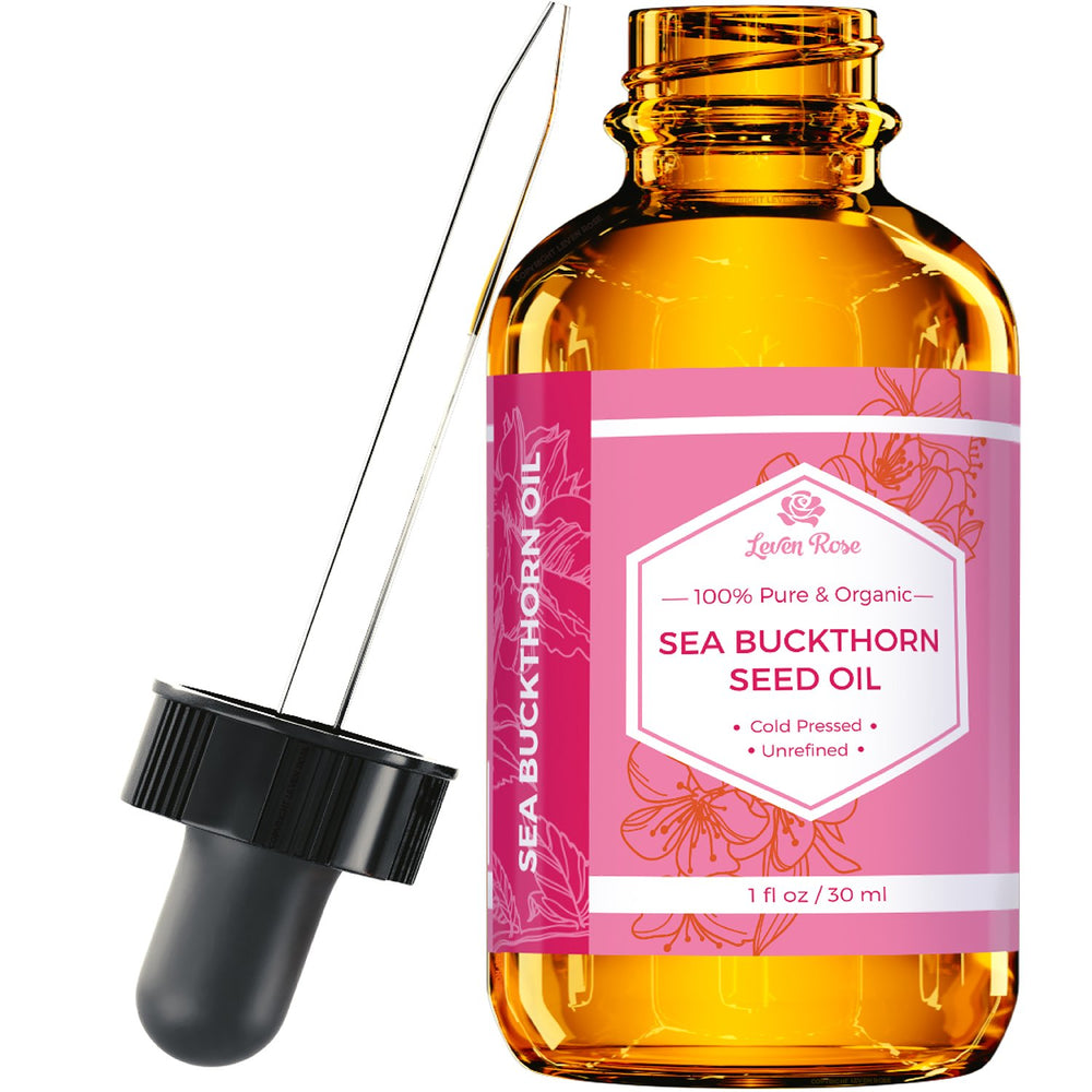 Leven Rose Sea Buckthorn Oil bottle in amber glass for skin hydration