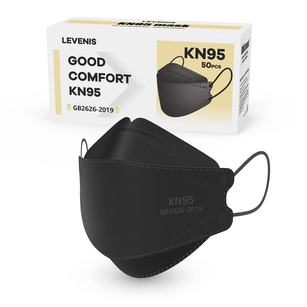 LEVENIS KN95 masks 50-pack black pack shot highlighting bulk value and storage