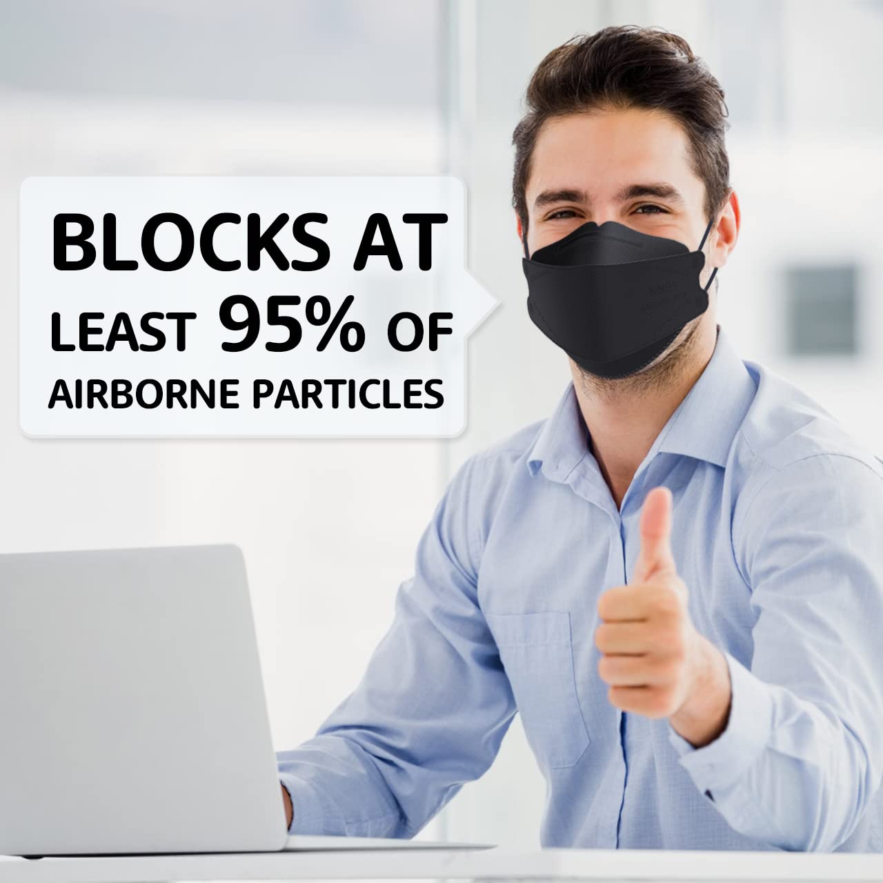 LEVENIS KN95 extended wear comfort demonstrates breathable design for office or travel