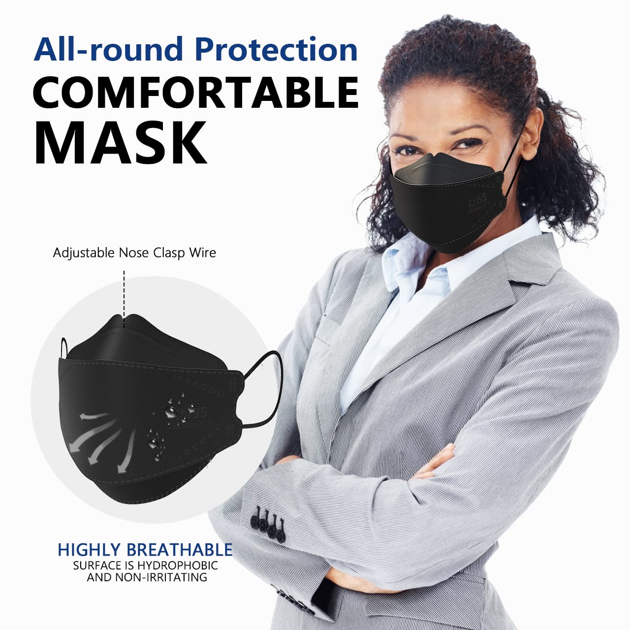 LEVENIS KN95 mask nose clip close-up for secure fit and anti-fog benefit.