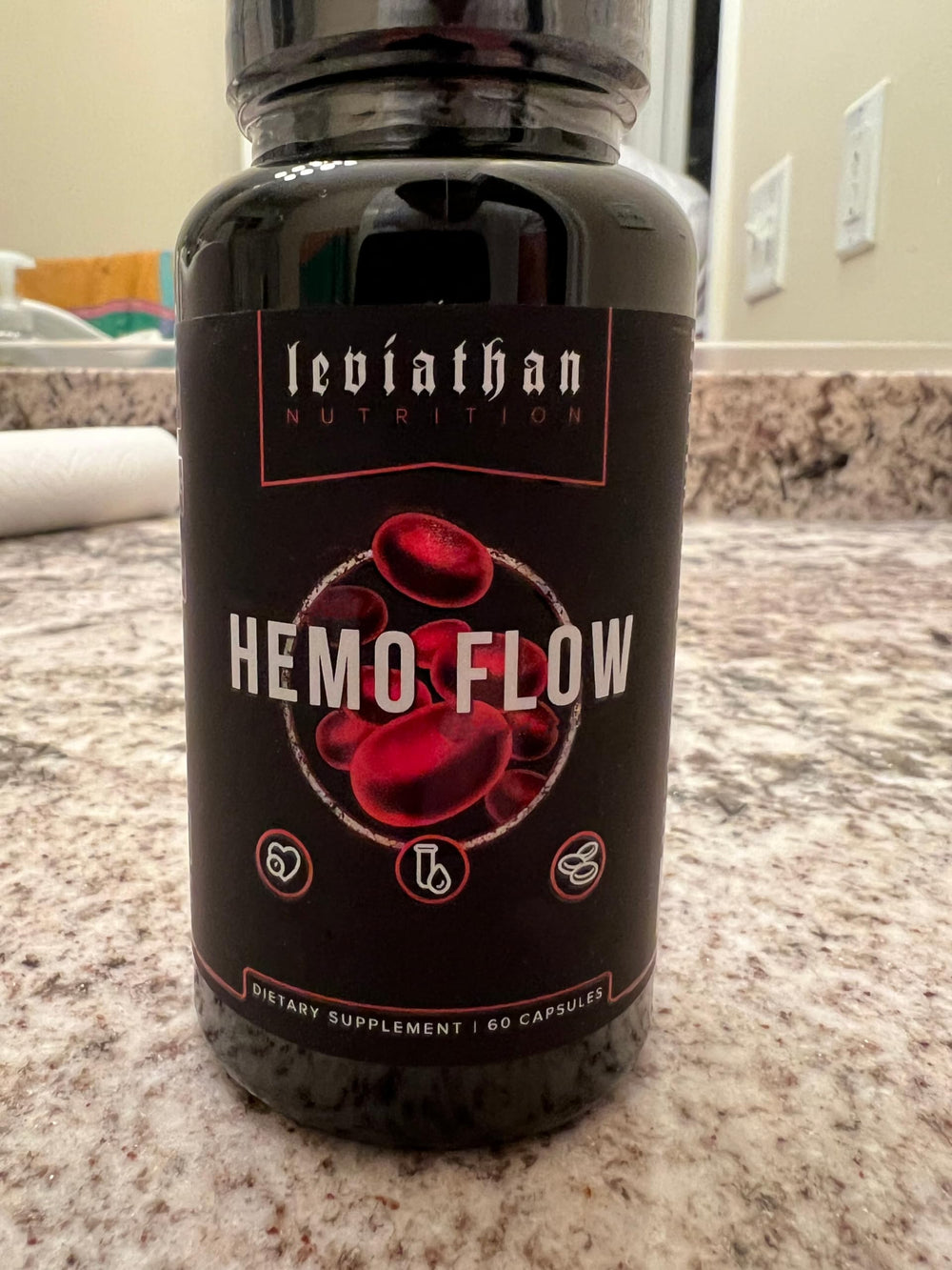 Leviathan Nutrition Hemo Flow made in USA packaging denotes quality and reliability.