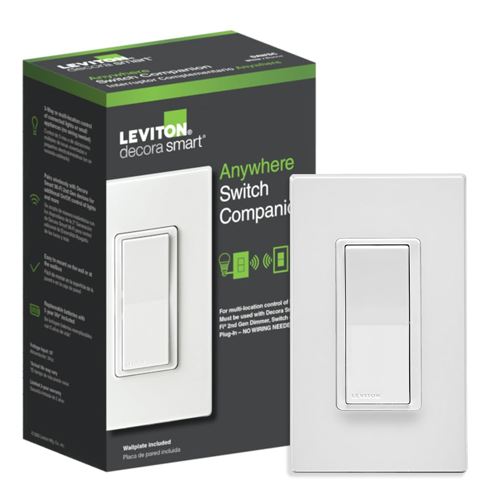 Leviton Decora Switch Anywhere Companion at base of staircase for wireless lamp control.