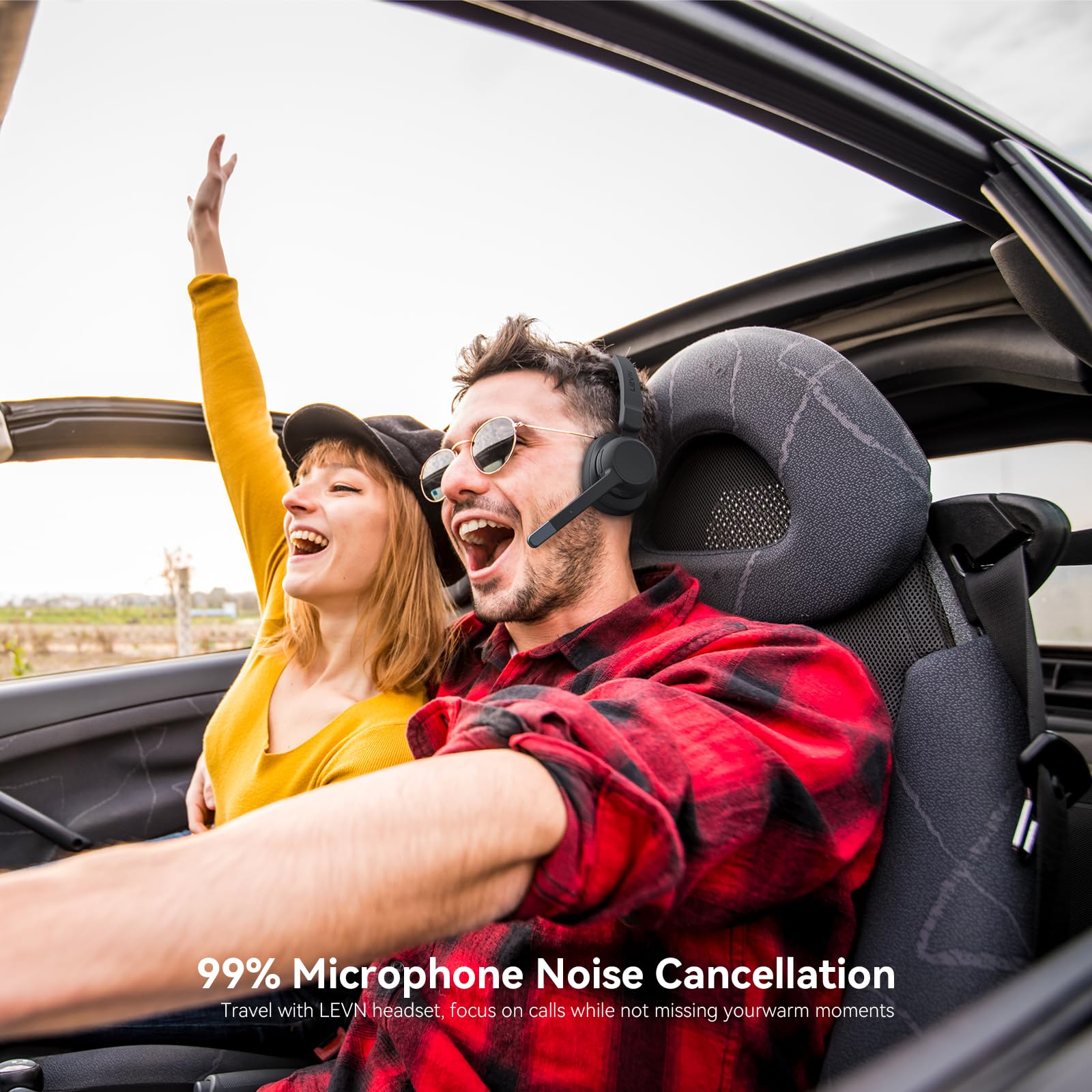 LEVN Trucker Headset wireless range up to 49 ft for hands-free movement.
