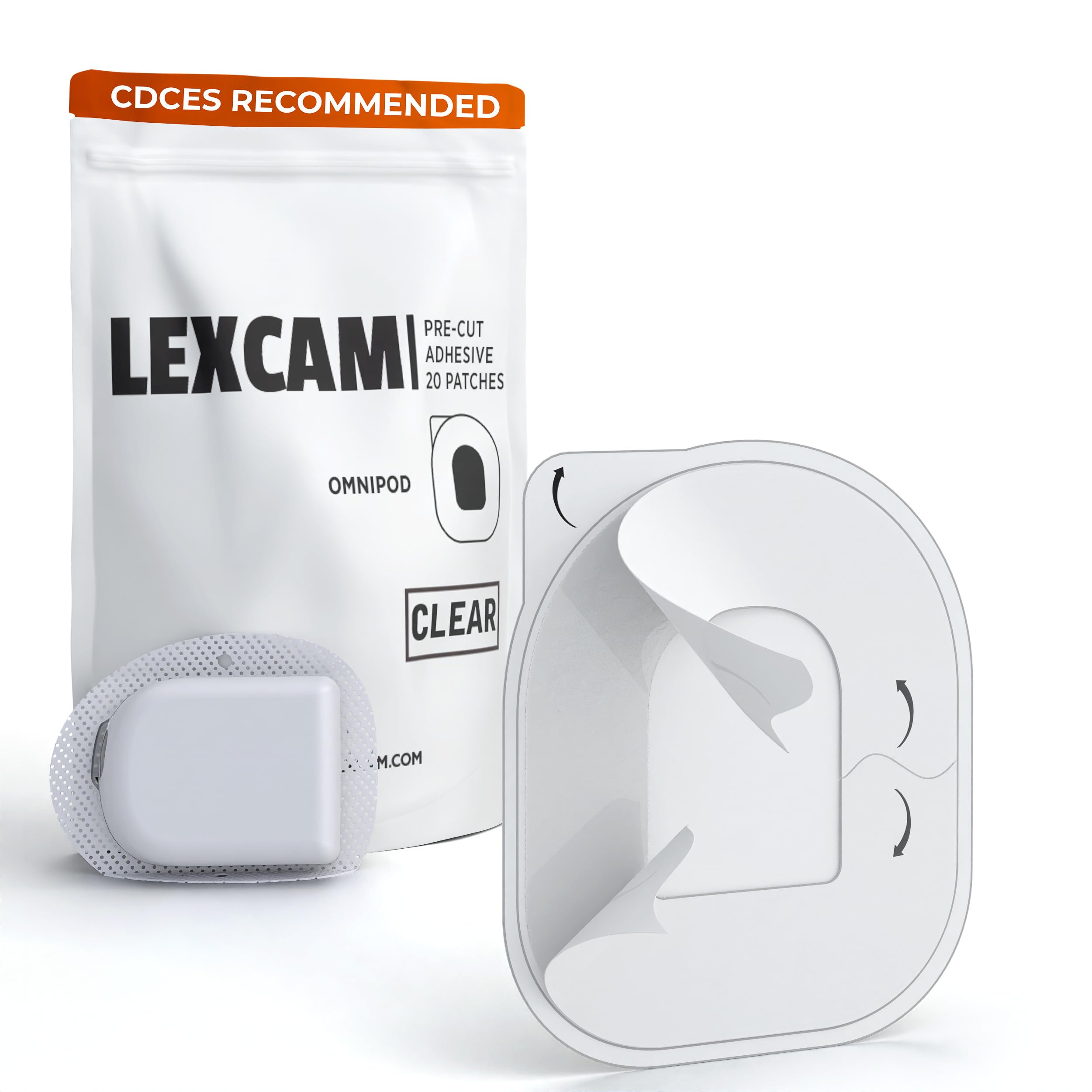 Lexcam adhesive patch for Omnipod 5 with secure fit during workouts and daily activity.