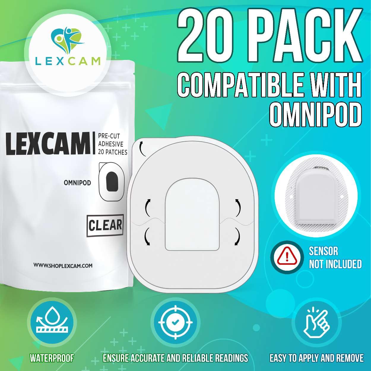 Lexcam pre cut adhesive patch for quick and comfortable application.