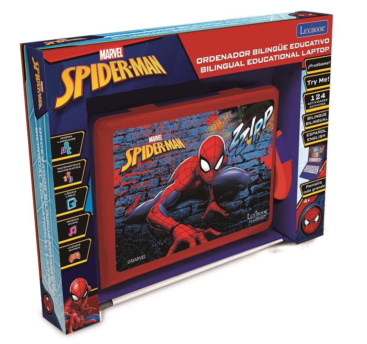 LEXiBOOK Spider-Man screen with colorful animations supporting learning.