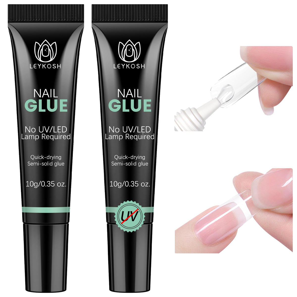 LEYKOSH fast-dry glue with a 0.5mm tip for precise nail application.