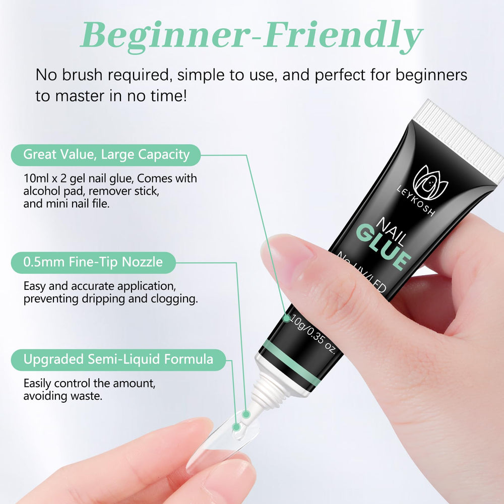 LEYKOSH nail-art adhesive for quick fixes and DIY manicure.