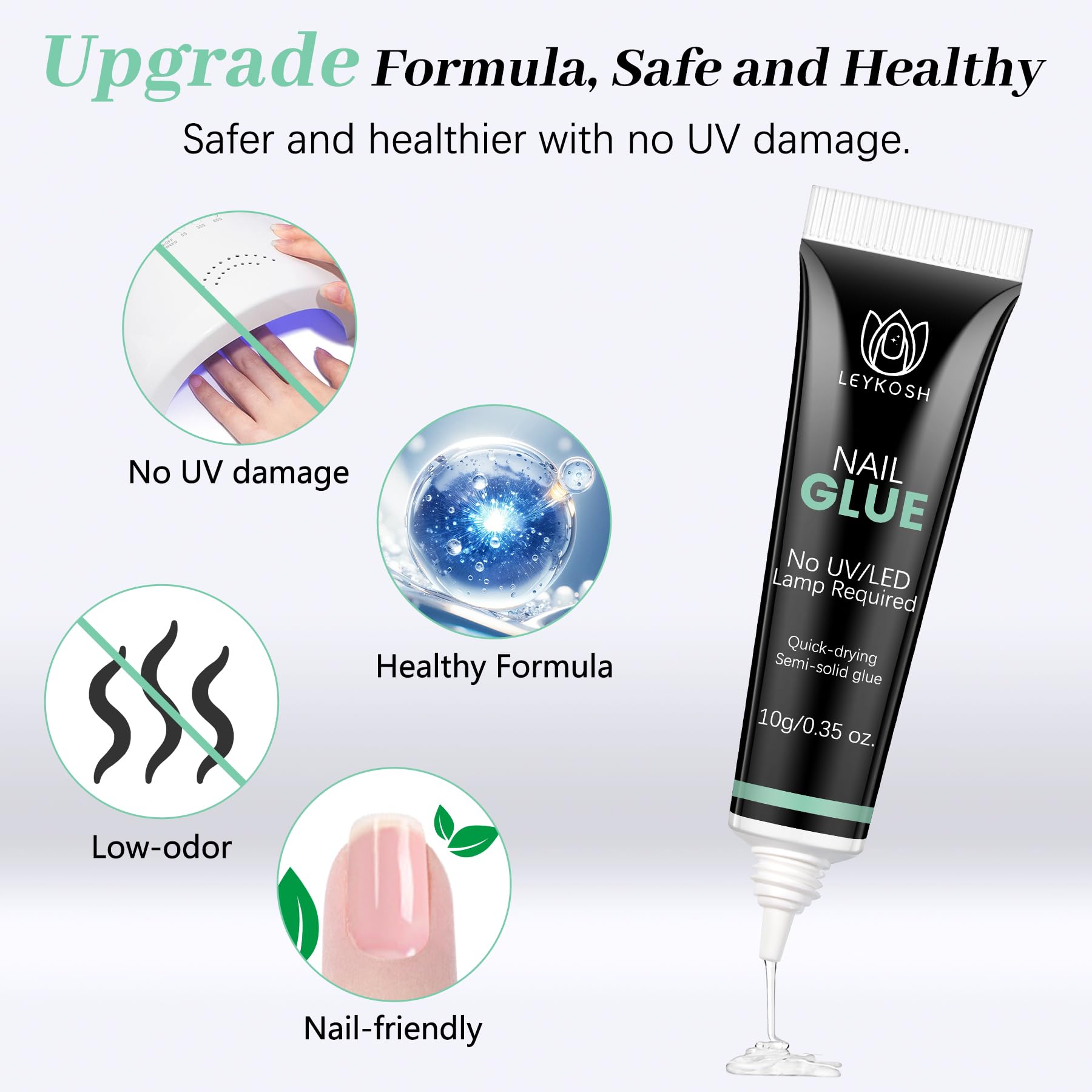 LEYKOSH precision glue with 0.5mm tip prevents dripping during nail art.