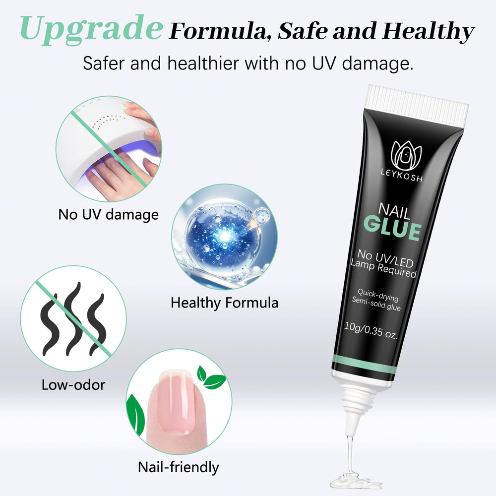 LEYKOSH precision glue with 0.5mm tip prevents dripping during nail art.