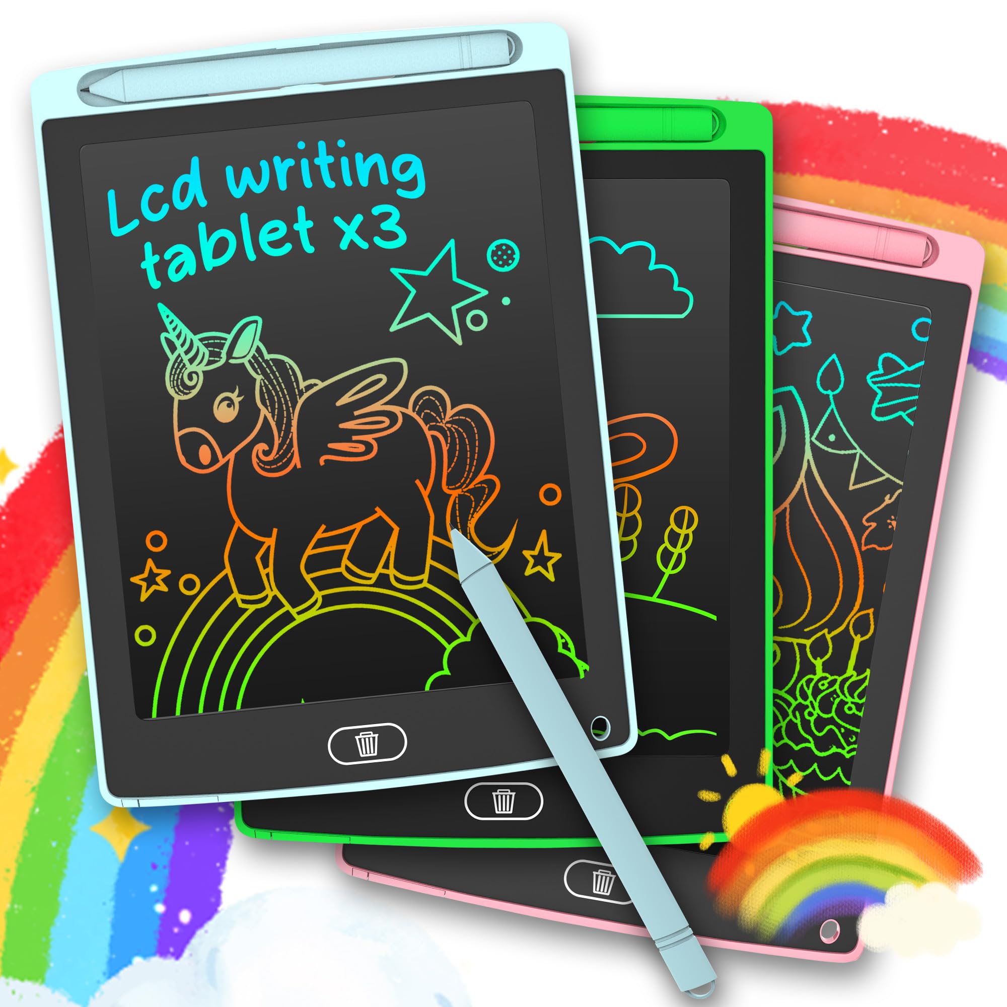 LEYAOYAO blue front-view 3-pack drawing tablet for mess-free doodling on the go.