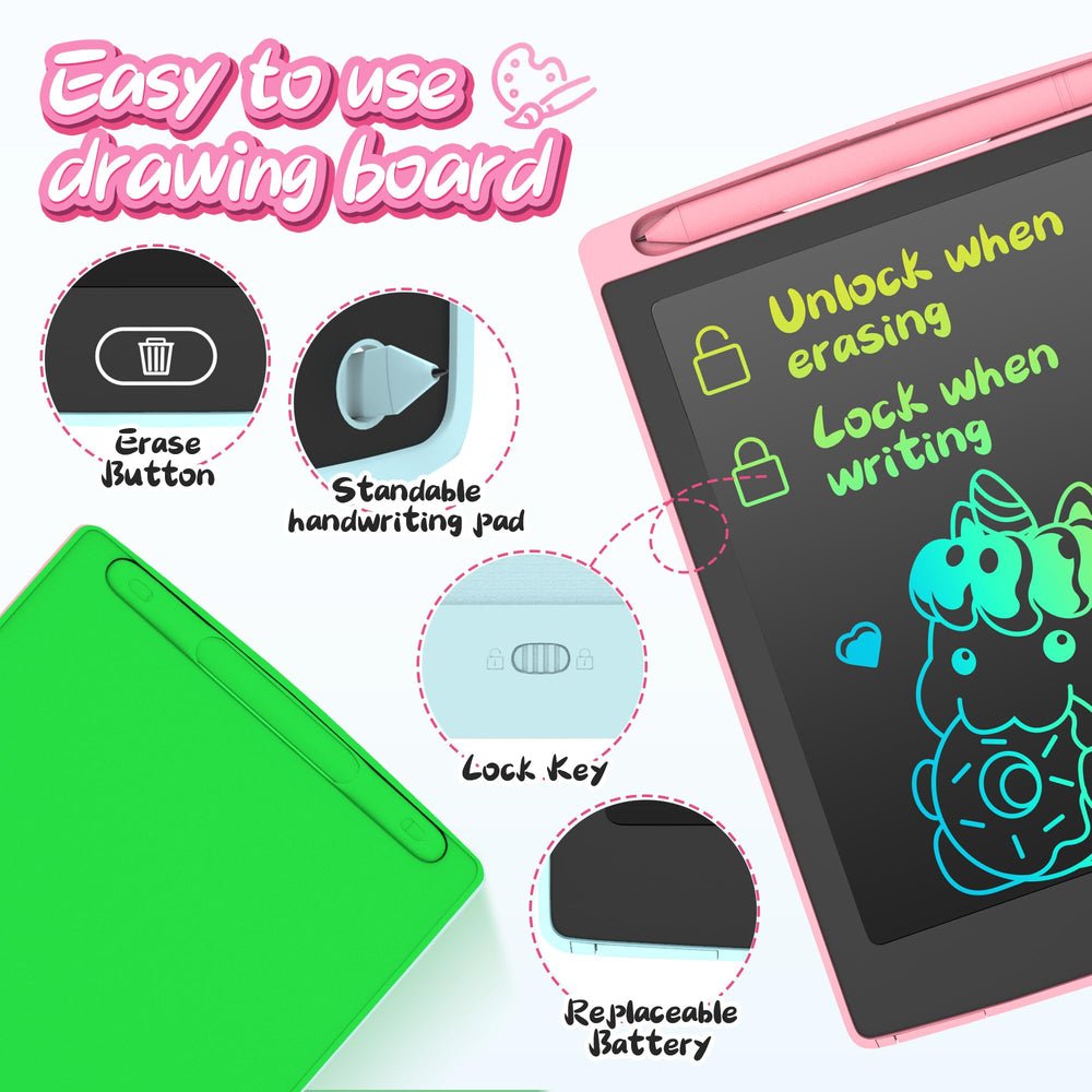 LEYAOYAO pink front-view 3-pack drawing tablet encourages colorful kid doodling.
