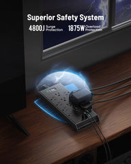 LeZone 4800J surge protector shields electronics from spikes.