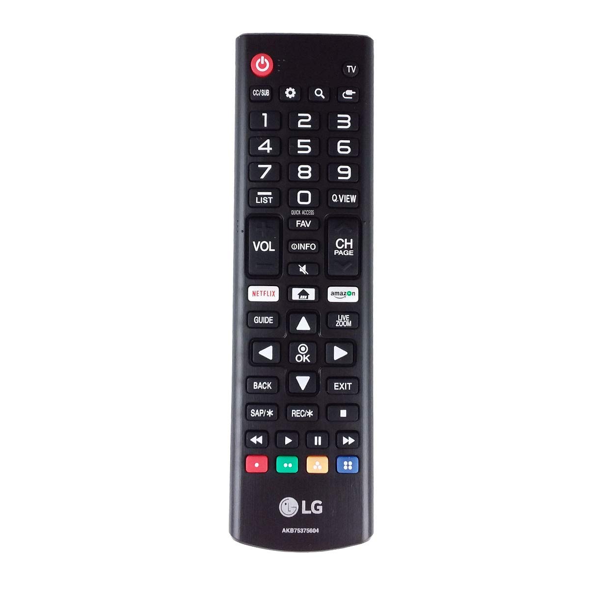 LG AKB75375604 remote front view, ideal replacement for LG TVs