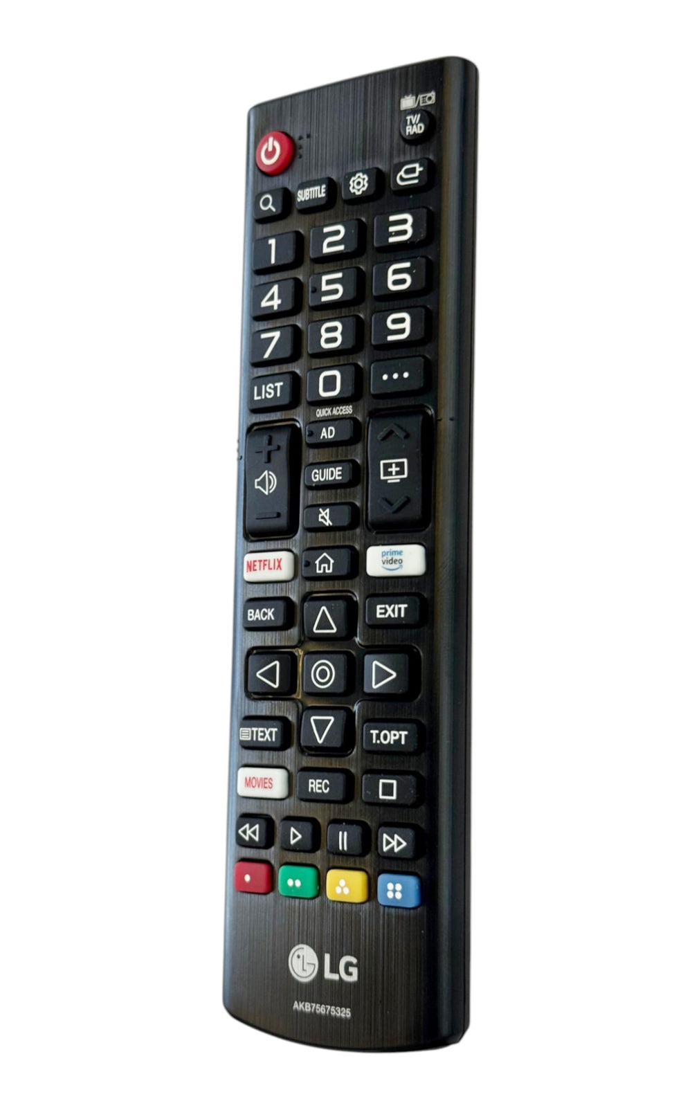 LG Original remote control close-up of buttons for quick access