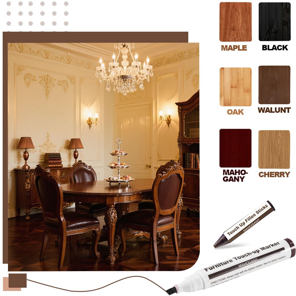 LHAVEN markers and wax set for smooth repair of wood scratches.