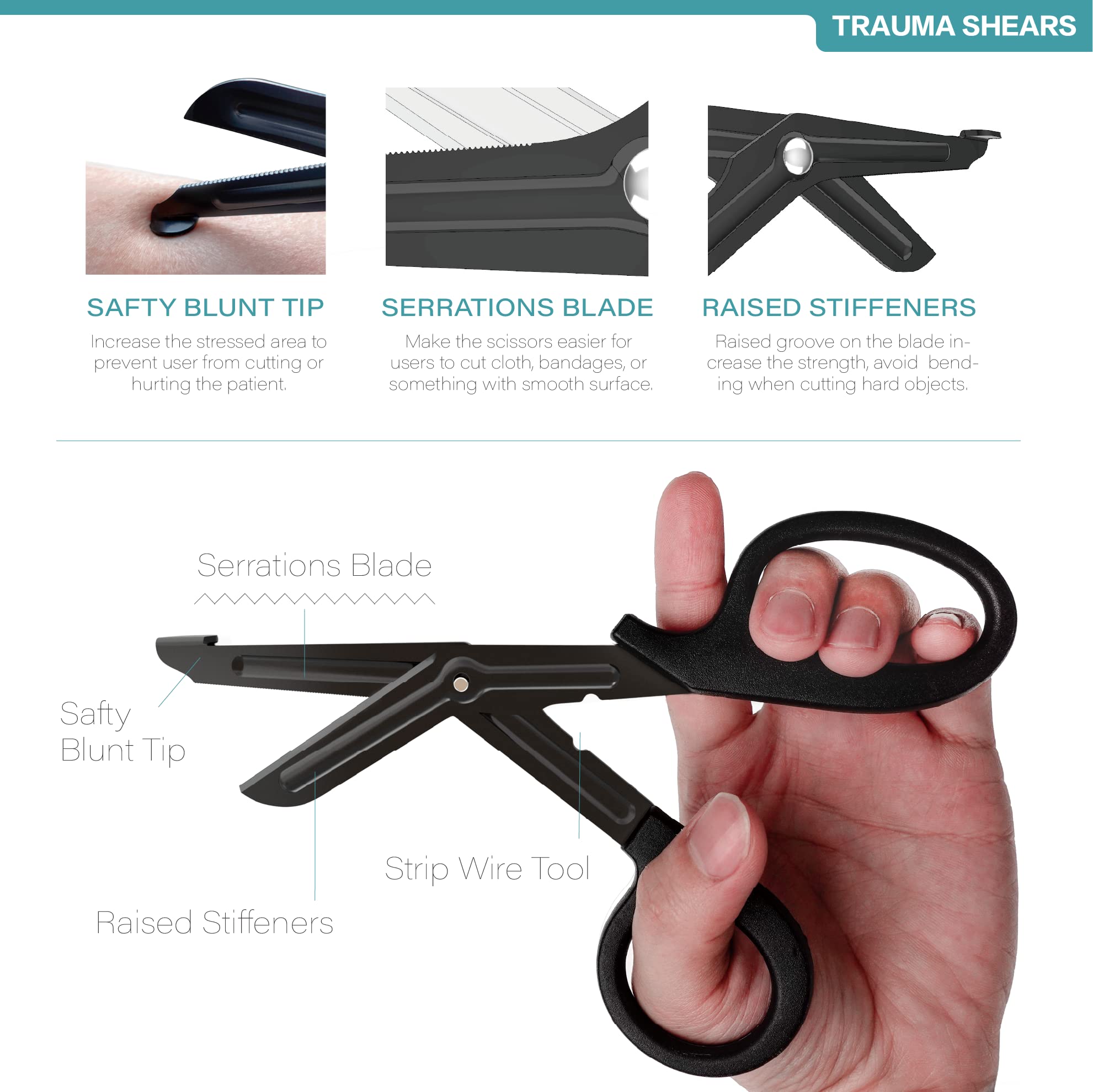LI JIU trauma shears black titanium coating resists corrosion for reliable service.