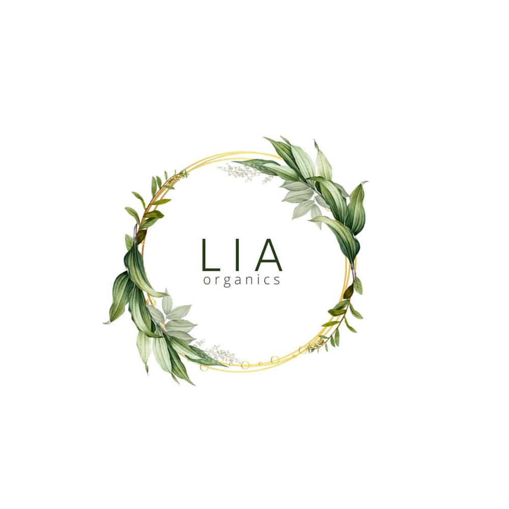 Lia Organics Rosemary bottle packaging on clean bathroom shelf.